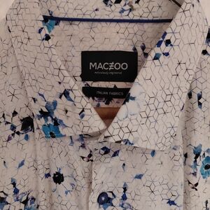 Maczoo Men's Blue Floral Dress Shirt XL